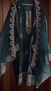 Organza Digital Printed suit pearl work  SUIT
